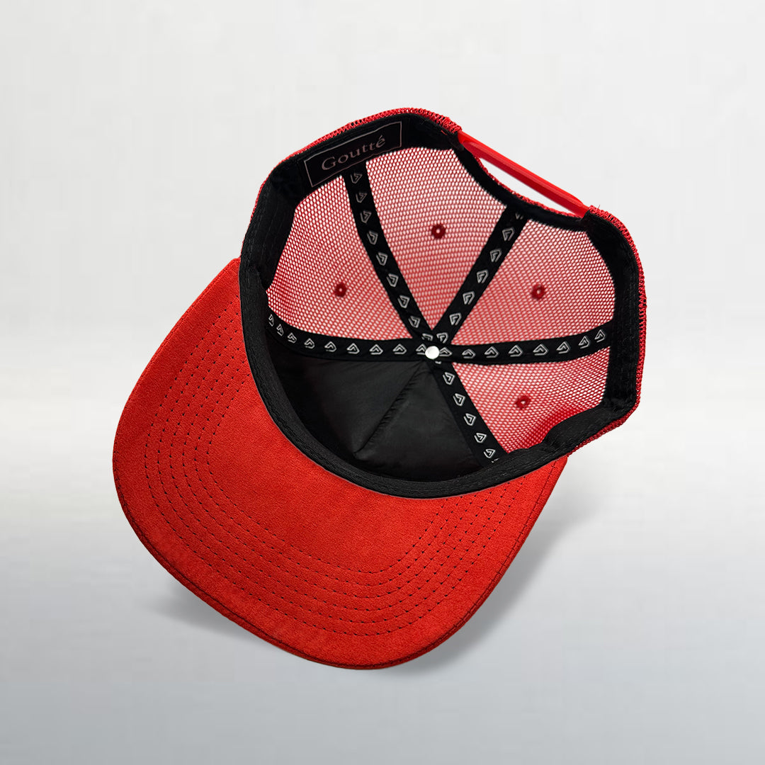 Red into October Suede Trucker Hat
