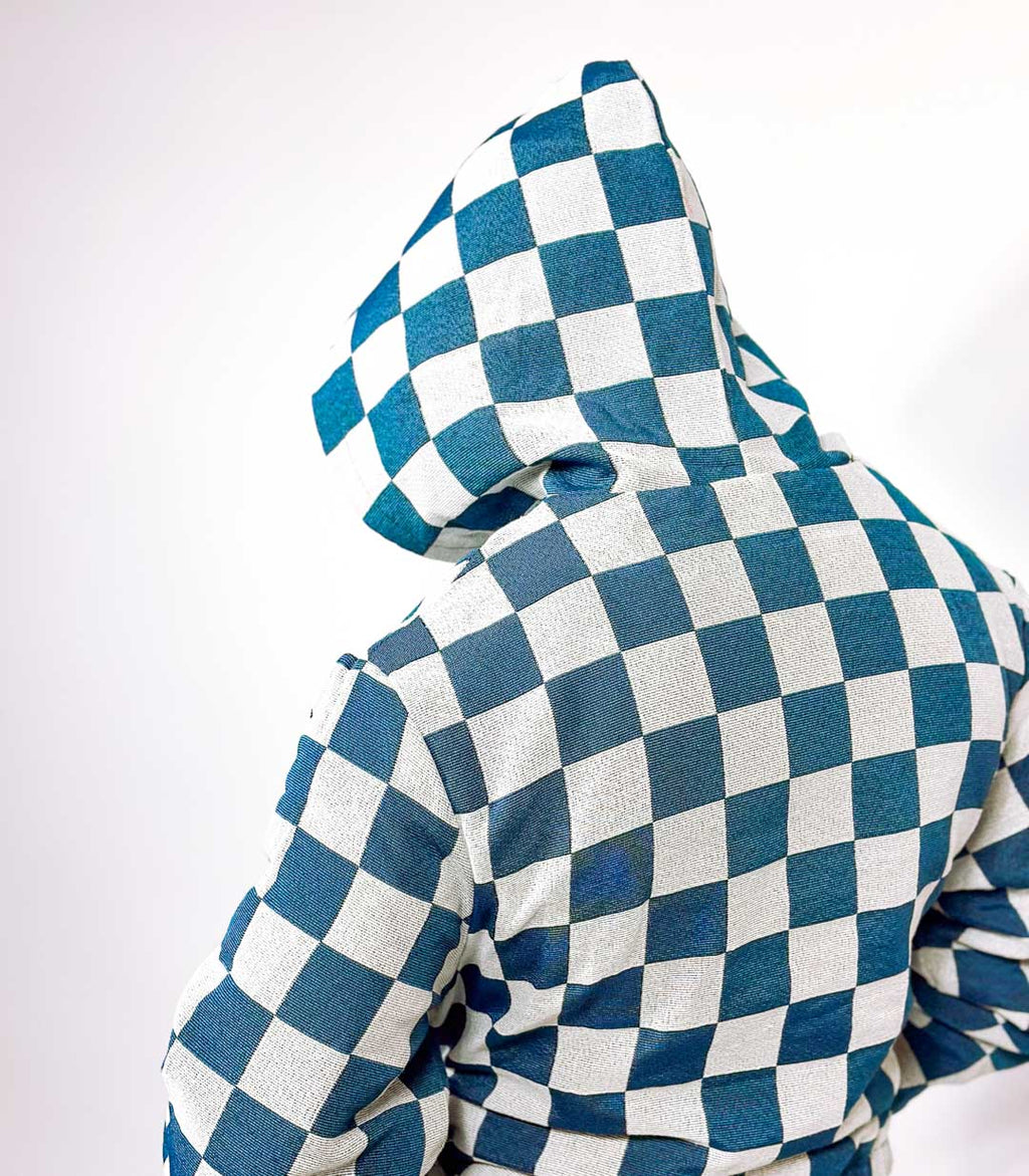 Level the Playing Field - Tapestry Hoodie - Blue and White Chessboard Pattern