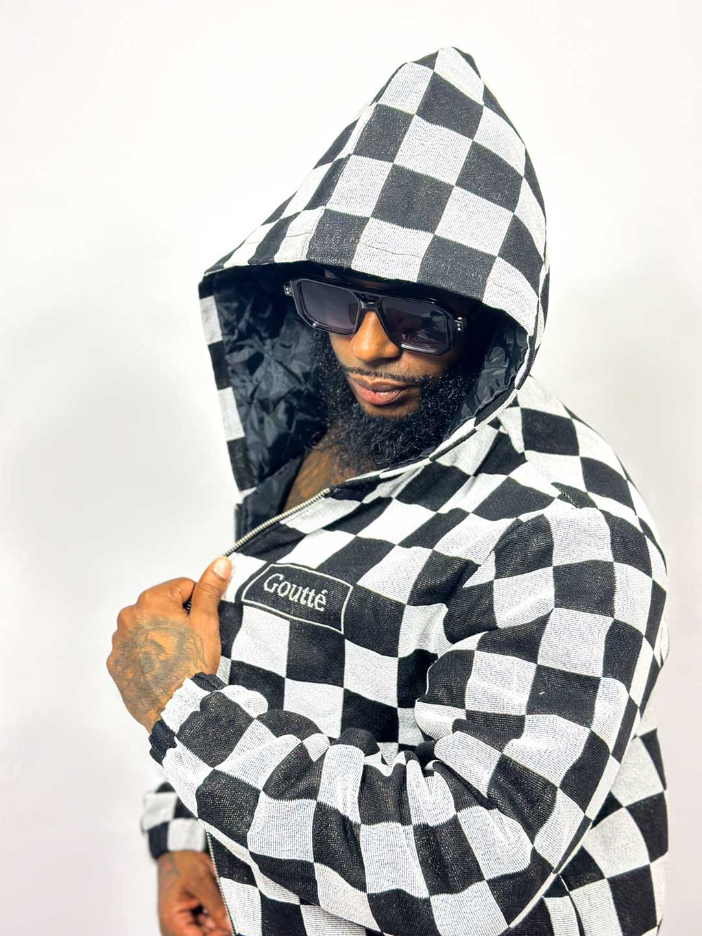 Level the Playing Field - Tapestry Hoodie - Black and White Chessboard Pattern