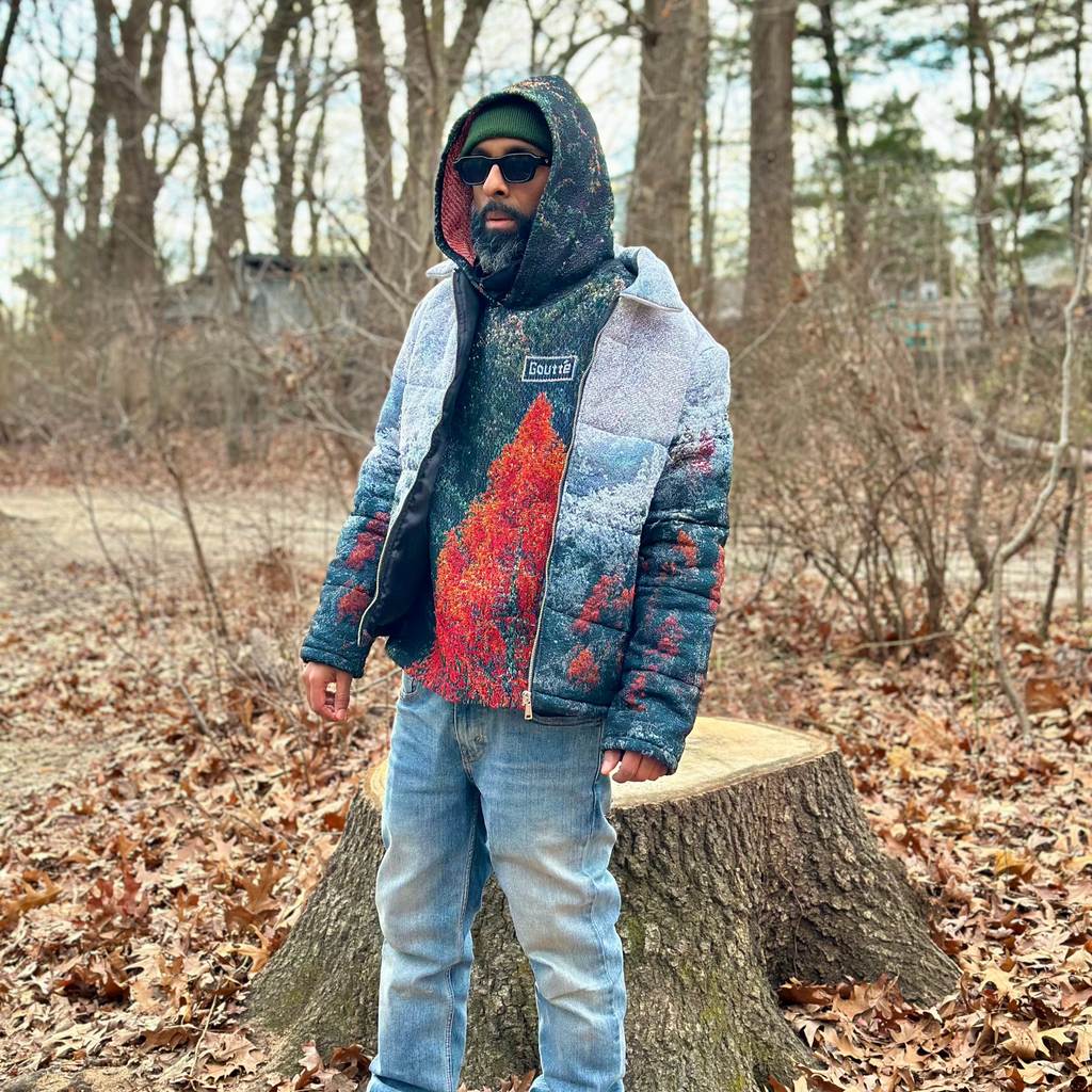 Goutté Tapestry Puffer Coat - The Winter Forest