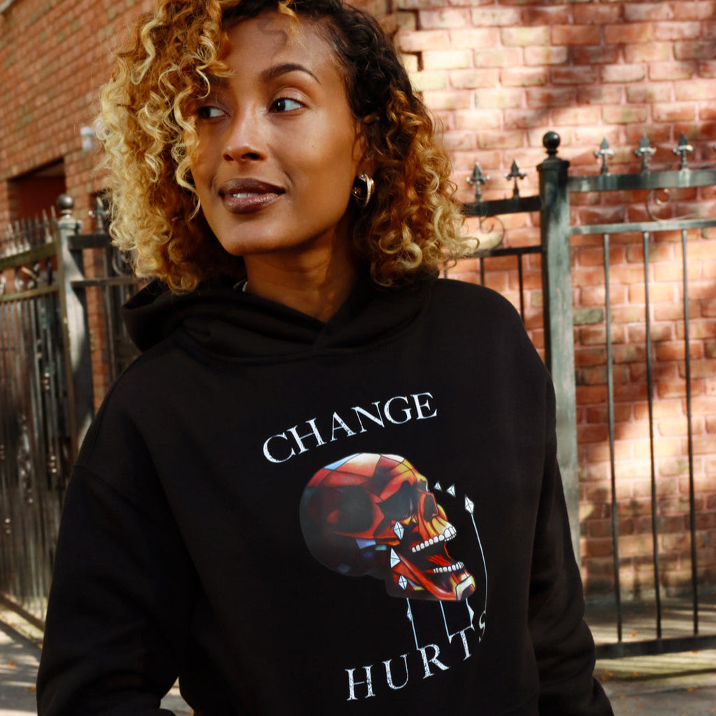 Change Hurts Crop Top Hoodie - Black