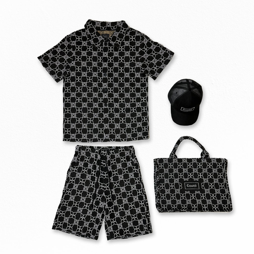 Black Drip Pattern Tapestry Shirt and Shorts Set - Goutté Summer