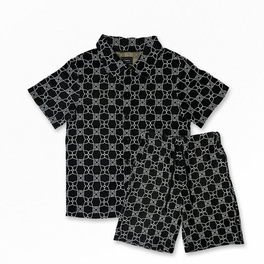 Black Drip Pattern Tapestry Shirt and Shorts Set - Goutté Summer