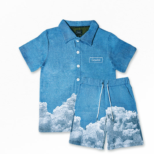 Blue Skies Tapestry Shirt and Shorts Set - Goutté Summer