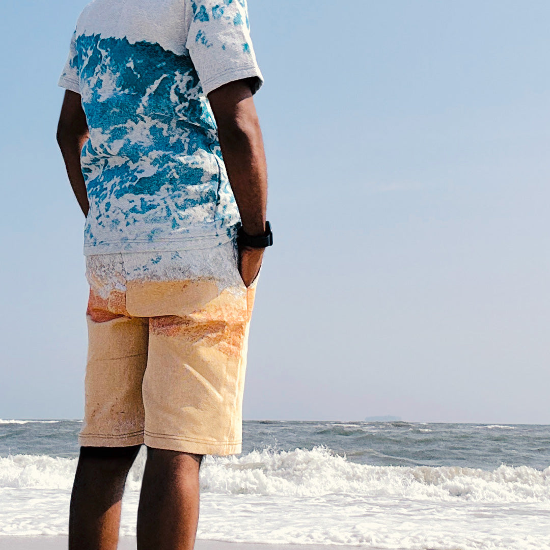 Beach Waves Tapestry Shirt and Shorts Set - Goutté Summer