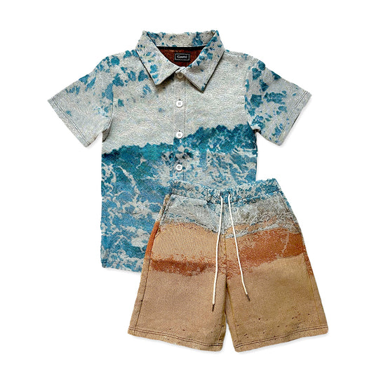 Beach Waves Tapestry Shirt and Shorts Set - Goutté Summer